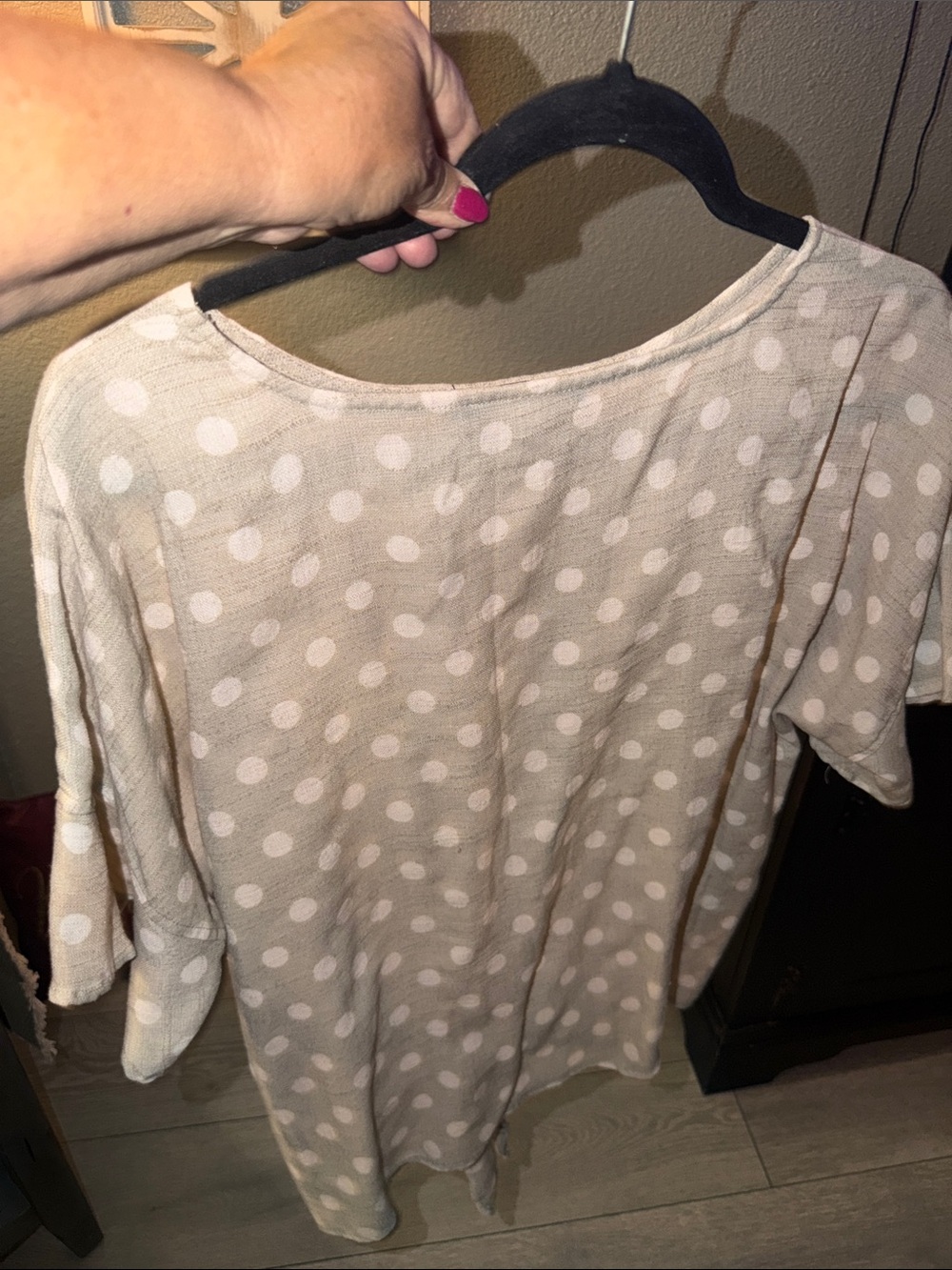 Doe & Rae Beige Polka Dot Short Sleeve Tunic